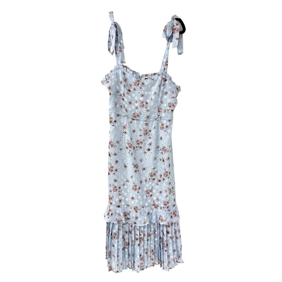 Lulus Terrace Views Light Blue Floral Print Tiered Tie Strap Midi Dress Medium - Picture 4 of 6